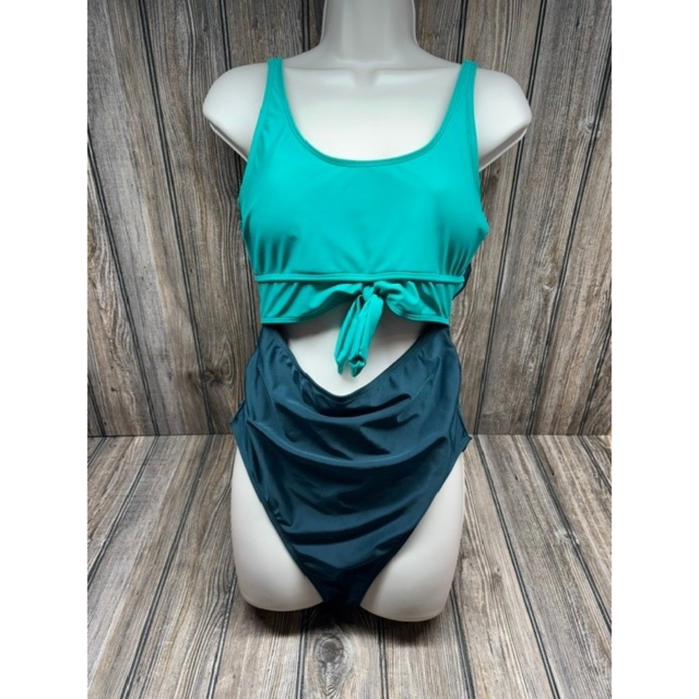 Unbranded Teal and Green Tie Front Cutout One Piece Swimsuit Size Medium
